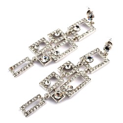 Серьги длинные белые со стразами СГ3050-1