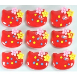 Кабашоны серединки котик 50шт размер 2х1,6см (красные) 27-4