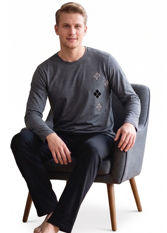 Пижама мужская хлопок брюки и лонгслив A11009