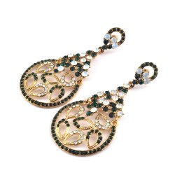 Серьги зеленые с камнями СГ3796-1 длина 8см